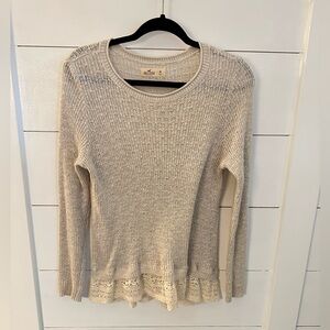 VTG HOLLISTER M Y2K 90's knit lace trim tan cottagecore bohemian chic sweater